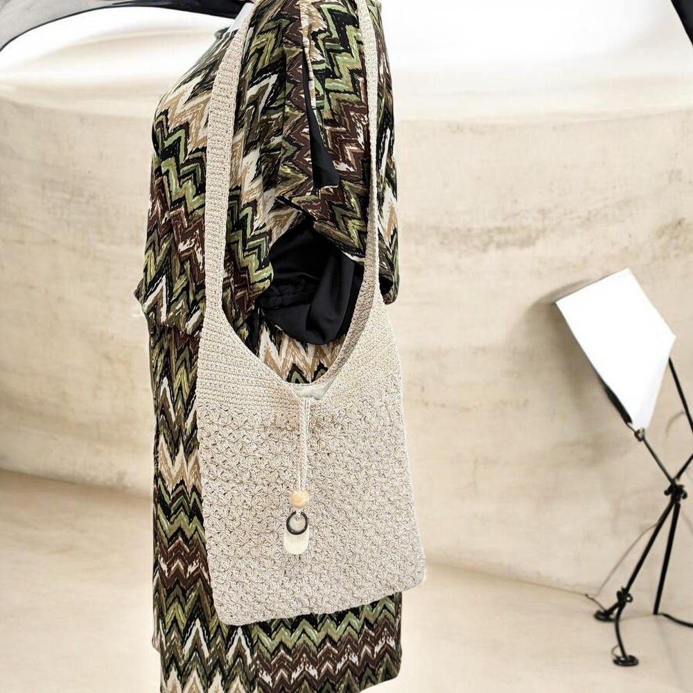 Jackson Crochet Woven Shoulder Bag Boho Sling Tote Natural Handmade Summer Beach